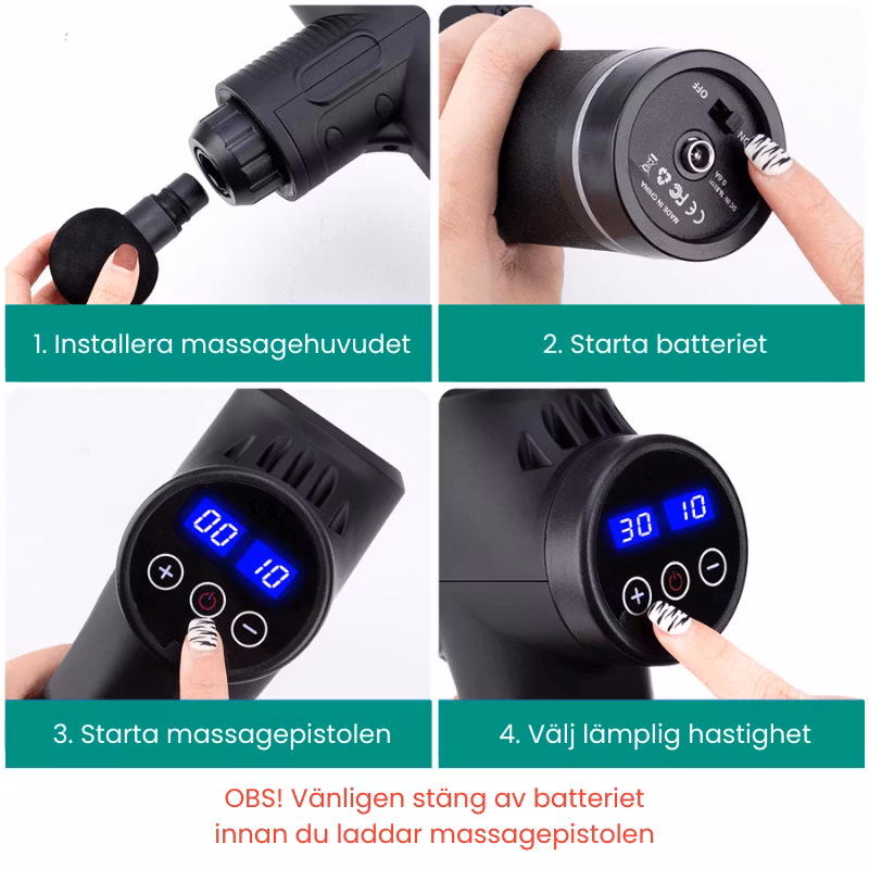Massasjepistol - inkluderer 6 forskjellige hoder