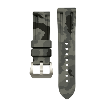 Horus 24mm gummiband - Mörkgrå kamouflage med silverspänne