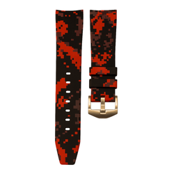 Horus 21mm böjt gummiband - Röd digi kamouflage med guldspänne