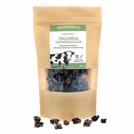 Torkade-Oxlunga -Minibitar-80g Svenskt Hundgodis TassaFritt