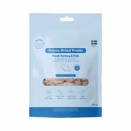 Freeze-Dried Treats; Fresh Turkey & Fish 100g Buddy Hundgodis