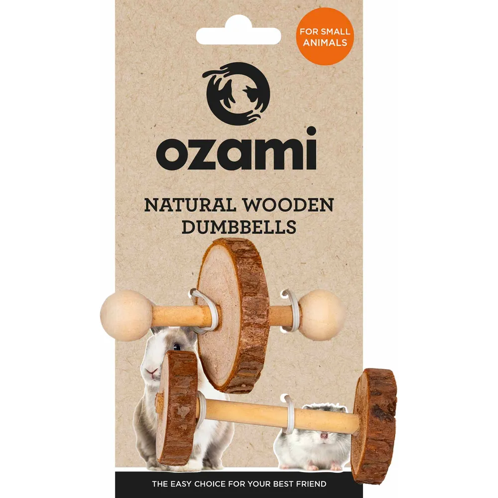 Natural Wooden Dumbbells för smådjur - Ozami