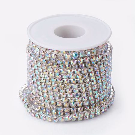 Strasslänk Crystal AB/silver 3mm, 10 yard, rulle