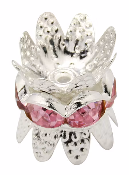 Cap Spacer, Flower silver/pink 8mm