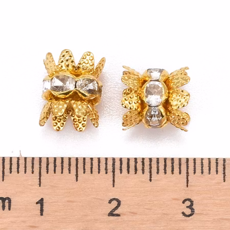 Cap Spacer, Flower gold/crystal 8mm