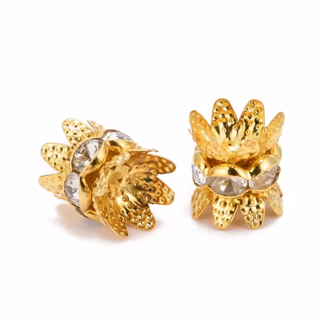 Cap Spacer, Flower gold/crystal 8mm