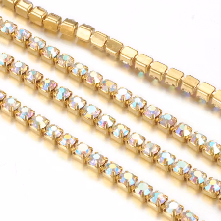 Strasslänk Crystal AB/gold 4mm, 10 yard, rulle