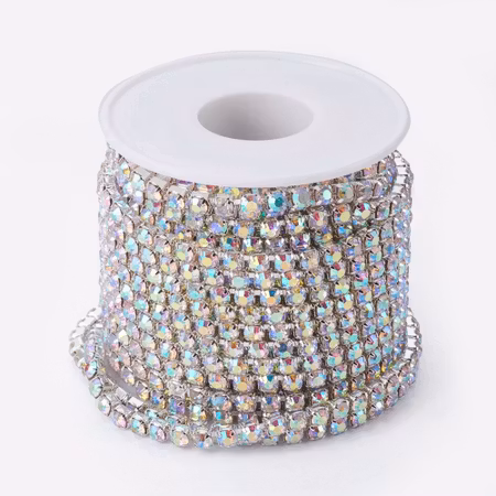 Strasslänk Crystal AB/silver 4mm, 10 yard, rulle