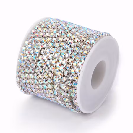 Strasslänk Crystal AB/silver 4mm, 10 yard, rulle
