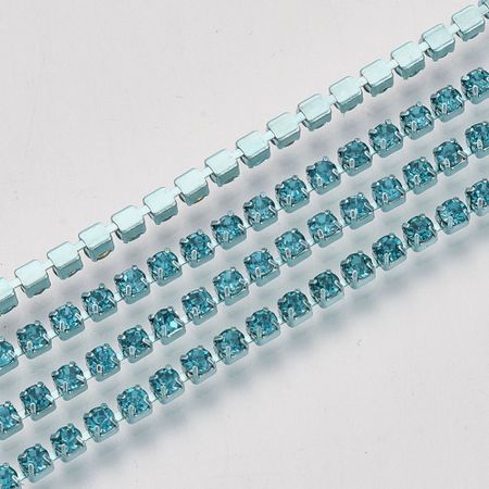 Strasslänk Aquamarine SS12, 10 yard, rulle