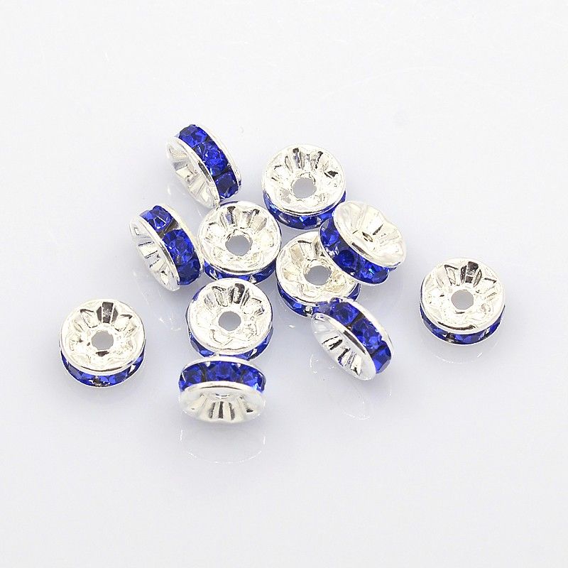 Strassrondeller Blue/silver 8mm