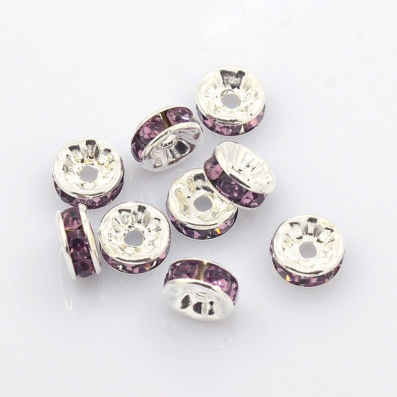 Strassrondeller Purple/silver 8mm