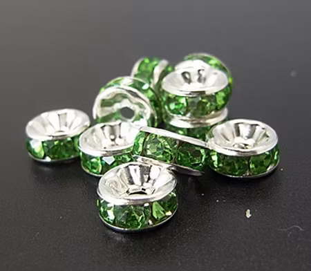 Strassrondeller Pale green/silver 8mm
