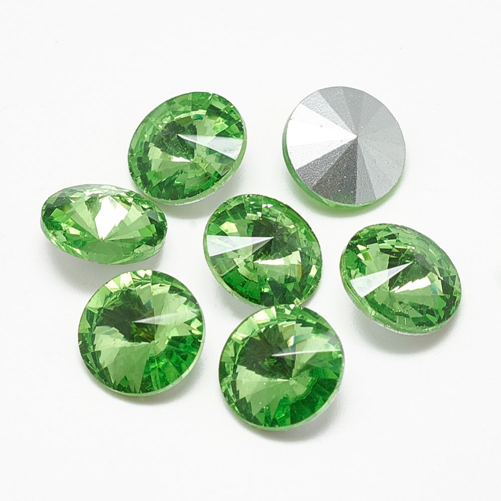 Rhinestone Peridot point back, glas 12mm
