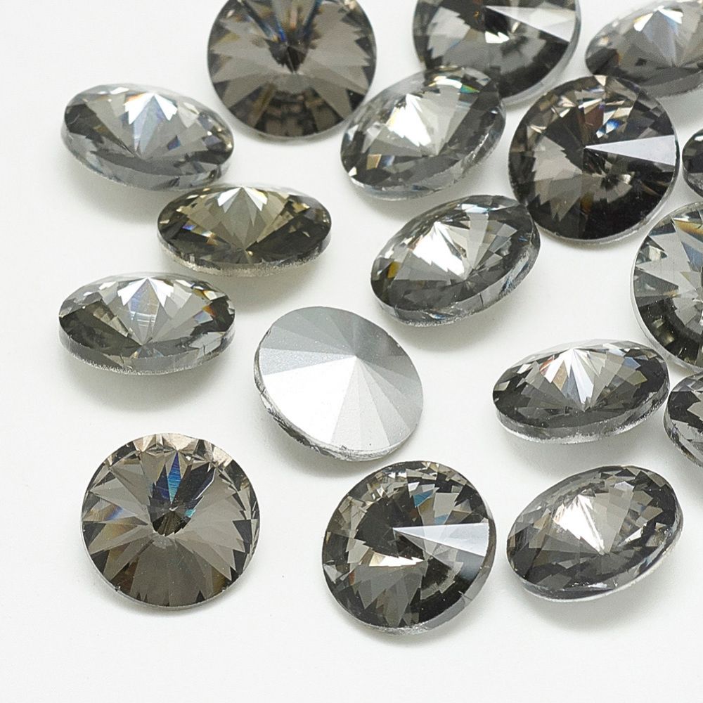 Rhinestone Black diamond point back, glas 12mm