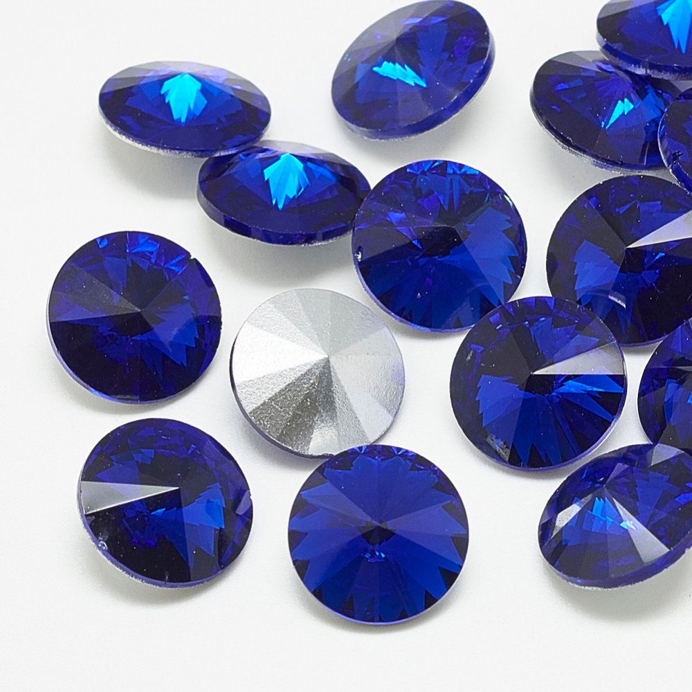 Rhinestone Sapphire point back, glas 12mm