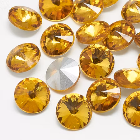 Rhinestone Topaz point back, glas 12mm