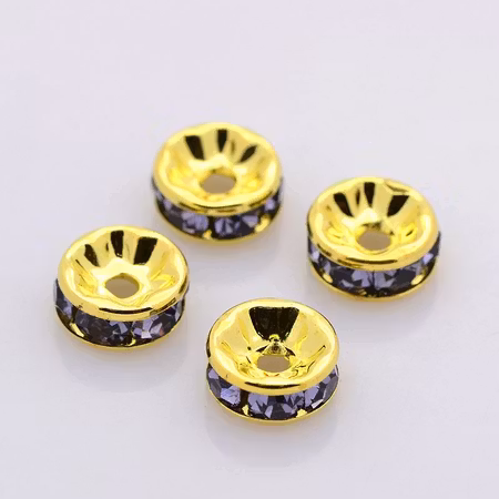 Strassrondeller Tanzanite/gold 8mm