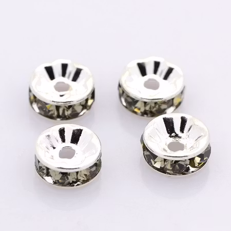 Strassrondeller Black Diamond/silver 8mm, 200st
