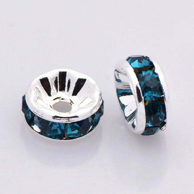Strassrondeller Blue Zircon/silver 8mm, 200st