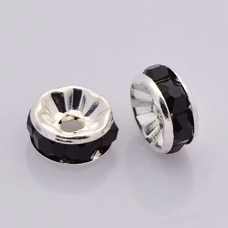 Strassrondeller Jet/silver 8mm, 200st