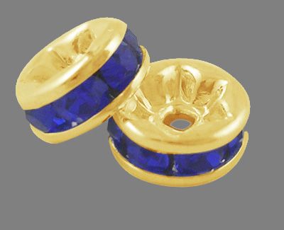 Strassrondeller Sapphire/gold 8mm