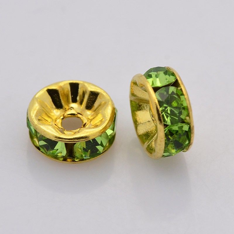 Strassrondeller Peridot/gold 8mm