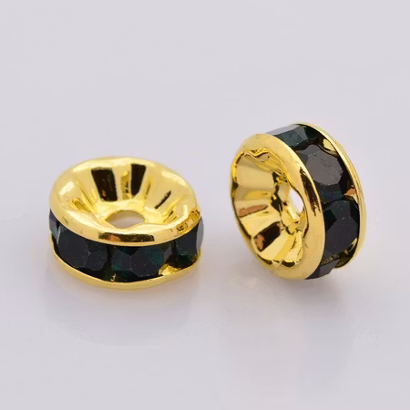 Strassrondeller Jet/gold 8mm