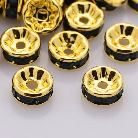 Strassrondeller Jet/gold 8mm