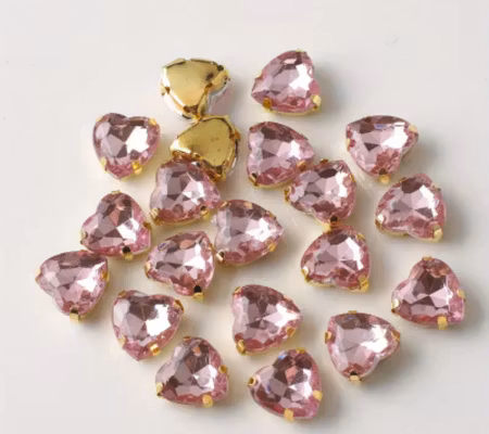 Sew on kristallhjärta Light rose glas 10mm