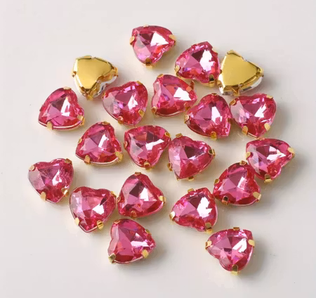 Sew on kristallhjärta  rose glas 10mm