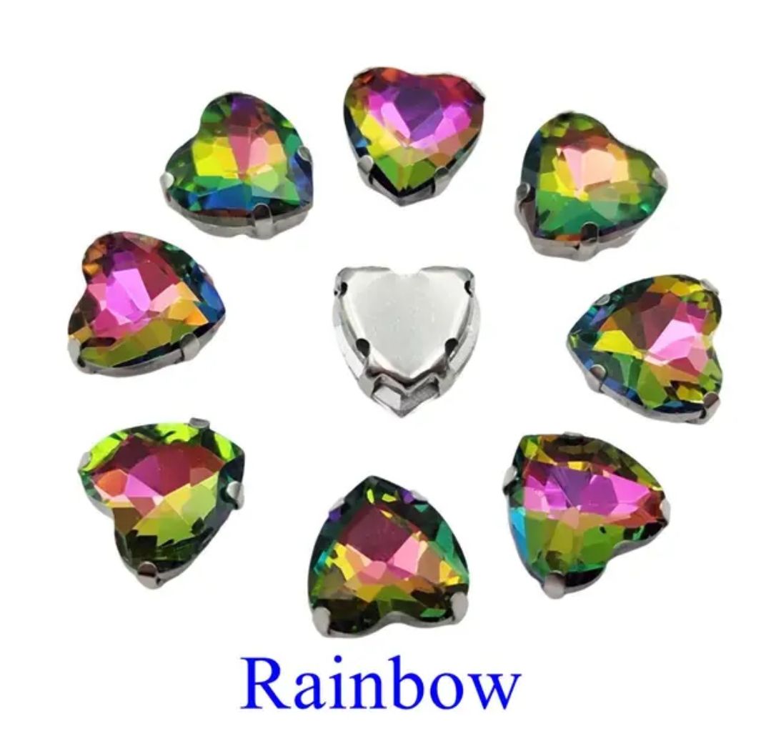 Sew on kristallhjärta Rainbow glas, 20st, 10mm