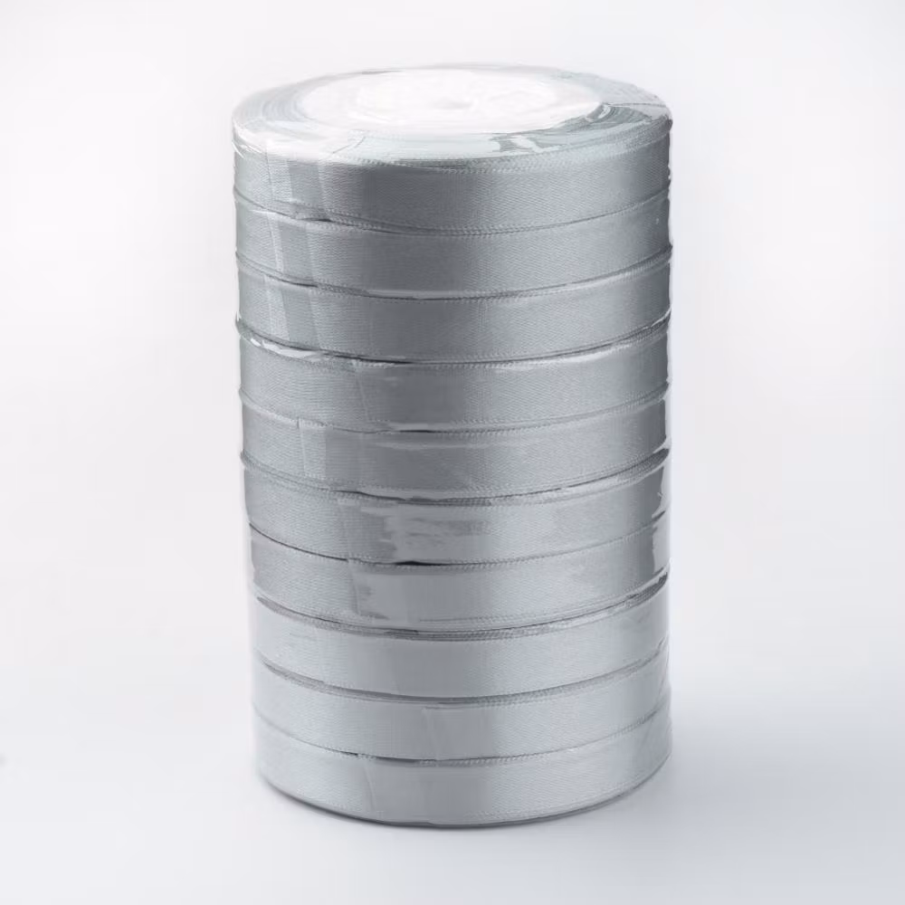 Grått satinband 16mm, 25 yard