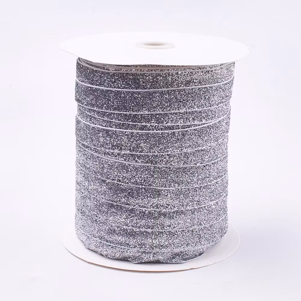 Silverfärgat glitter band 16mm, 100 yards