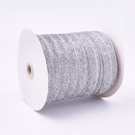 Silverfärgat glitter band 16mm, 100 yards