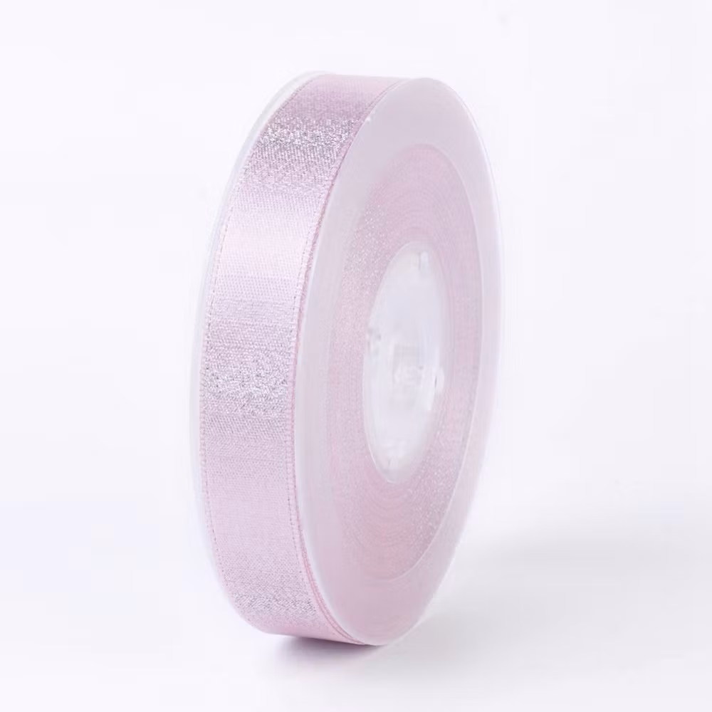 Metallic Silver Color, Lilac satinband 16mm, 100 yard