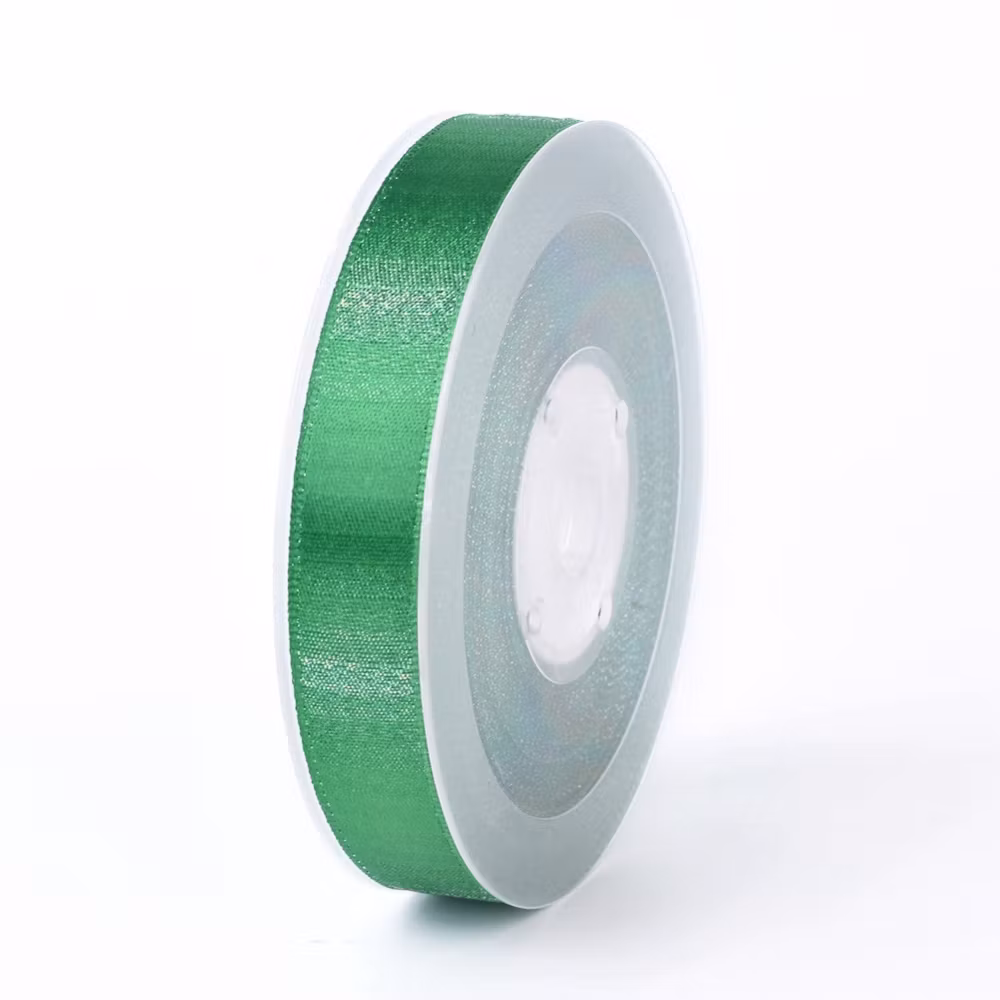 Metallic Silver Color, green satinband 16mm, 100 yard