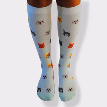 Stödstrumpa turkos med katter