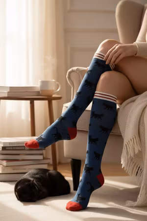 Stödstrumpa Katt mörkblå