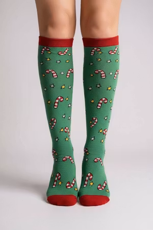 Grön polkagris Stödstrumpa