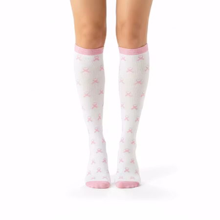 Rosa bandet stödstrumpa