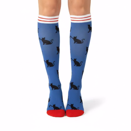 Stödstrumpa Katt mörkblå