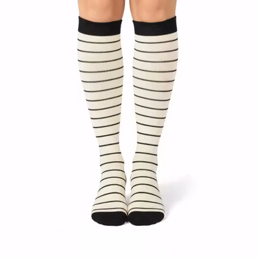 Stödstrumpa beige randig