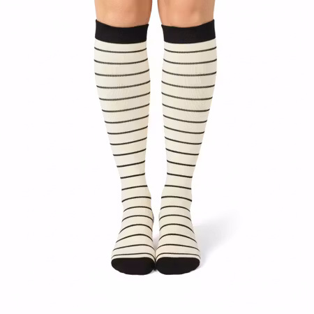 Stödstrumpa beige randig