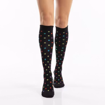Stödstrumpa svart prickig olika färg