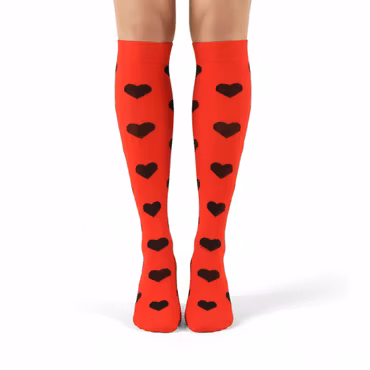 Stödstrumpa röd med hjärta