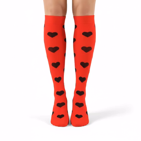 Stödstrumpa röd med hjärta