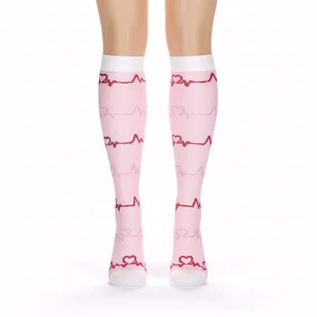 Stödstrumpa rosa med hjärtslag
