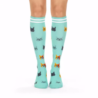 Stödstrumpa turkos med katter