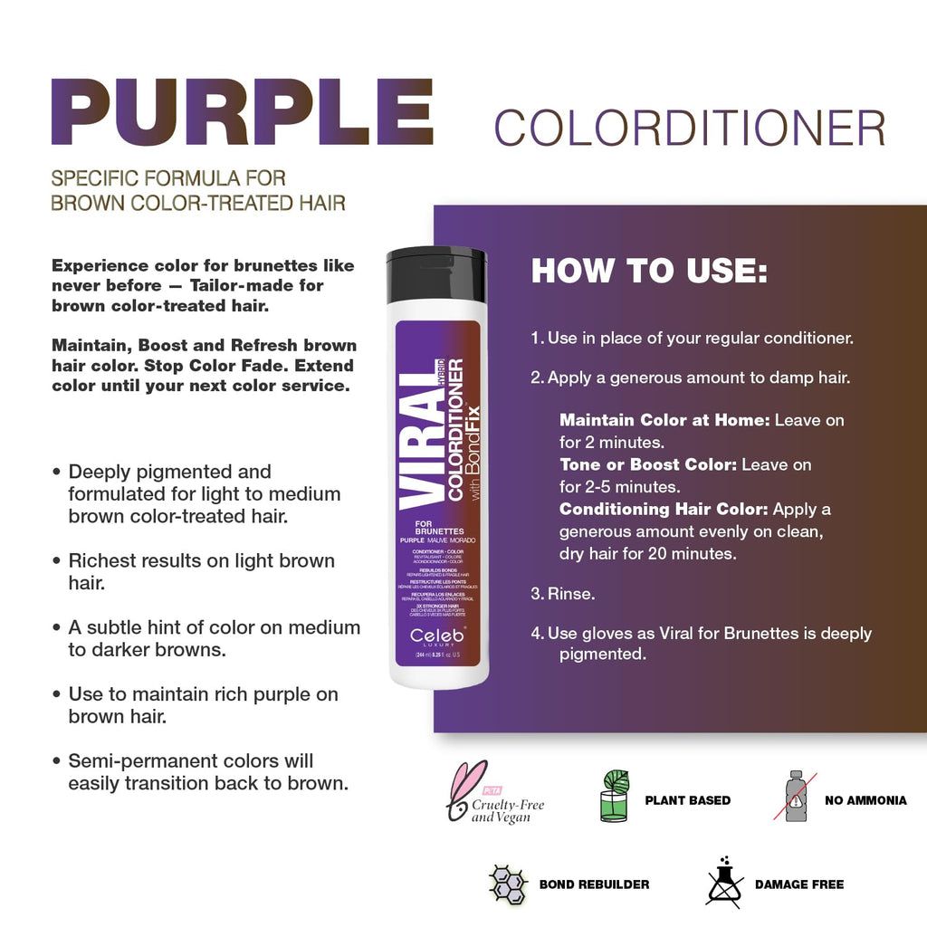 Purple FOR BRUNETTES,Viral Hybrid Colorditioner, Celeb Luxury